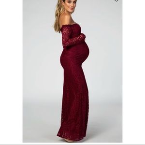 PinkBlush Burgundy Lace Long SleeveMaternity Dress